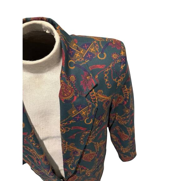 Vintage 80s The Passing Parade Blazer M USA Baroque Chain Medallion Print - Picture 3 of 7